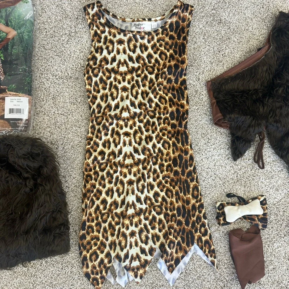 Child‎ Cave Girl Cutie Costume Kids 8-9 Medium 5 Piece Set Halloween Dress Up